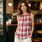 Women's Plaid Tie-Shoulder Sleeveless Top