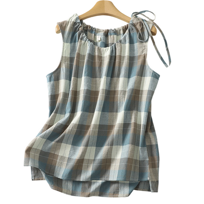 Women's Plaid Tie-Shoulder Sleeveless Top