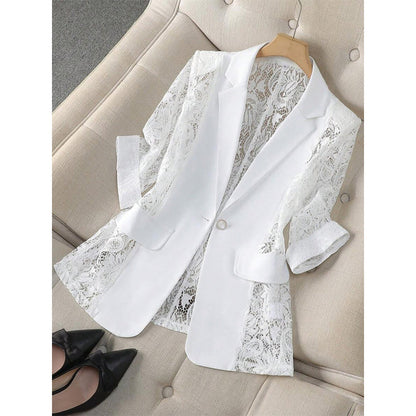 Summer Breathable White Lace Blazer Slim Fit Suit Jacket