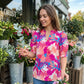 Women's Summer Floral Top with Puff Sleeves