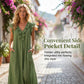 👗✨ Women's Casual Sleeveless V-Neck Ruffle Dress – Flowy Summer Maxi Dress with Pockets