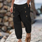 Men's Casual Cotton Linen Trousers with Button Detail