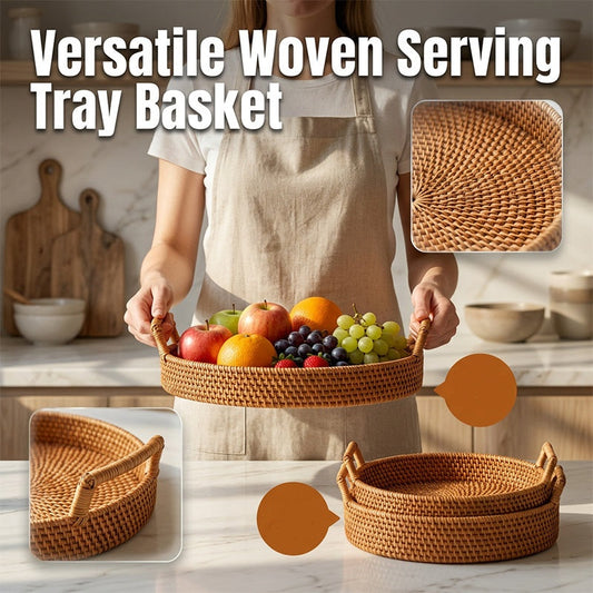 Round Imitation Rattan Serving Basket with Handles