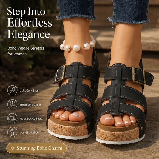 Women's Platform Sandals with Metal Buckle