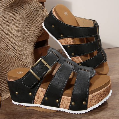 Women's Platform Sandals with Metal Buckle