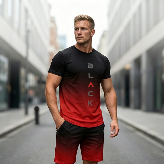 Men's Gradient T-Shirt and Shorts Set