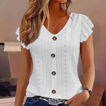 Women's Summer V-Neck Eyelet Top