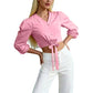 Women's Elegant V-Neck Tie-Waist Top