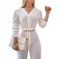 Women's Elegant V-Neck Tie-Waist Top