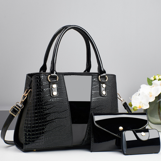 Women's Crocodile Pattern Handbag 3-Piece Set