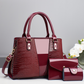 Women's Crocodile Pattern Handbag 3-Piece Set