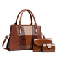 Women's Crocodile Pattern Handbag 3-Piece Set