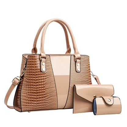 Women's Crocodile Pattern Handbag 3-Piece Set