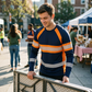 Men's Casual Contrast Stripe Long Sleeve Top