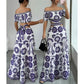 Women’s Off-the-Shoulder Waist Cutout Daisy Printed Resort Dress