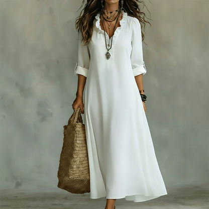 Bohemian Ruffle V-Neck Maxi Dress