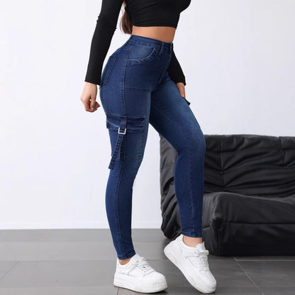 Women's High-Waist Stretch Cargo Jeans