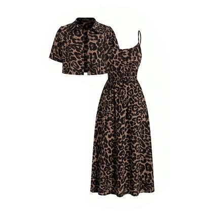 Women's Leopard Print Two-Piece Dress Set
