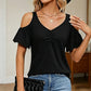Women's Printed Cold Shoulder V-Neck Top