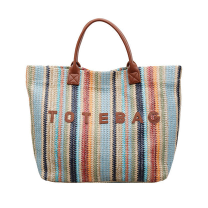 Women’s Rainbow Striped Woven Tote Bag