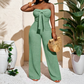 🌿 Sleek Strapless Jumpsuit with Wide Leg & Defined Waist — Polished Alternative to a Dress for Summer Occasions