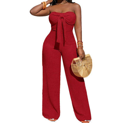 🌿 Sleek Strapless Jumpsuit with Wide Leg & Defined Waist — Polished Alternative to a Dress for Summer Occasions