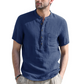 Men’s Summer Henley Shirt Short Sleeve Casual Cotton Linen Tee