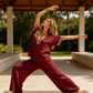 Women’s V-Neck Top and Wide Leg Pants Set