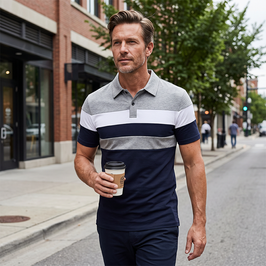 Men's Casual Color Block Short Sleeve Collared Shirt