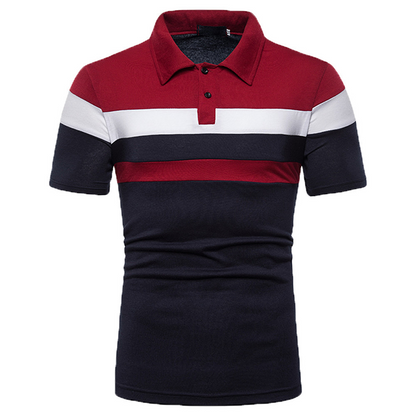 Men's Casual Color Block Short Sleeve Collared Shirt