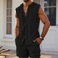 ☀️ Men’s Sleeveless Linen Blend Set — Breathable 2-Piece Beach & Casual Outfit with Shorts