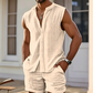 ☀️ Men’s Sleeveless Linen Blend Set — Breathable 2-Piece Beach & Casual Outfit with Shorts