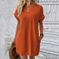 Solid Color Crew Neck Loose Tunic Dress