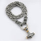 Viking Thor Hammer Pendant Necklace – Stainless Steel Byzantine Chain