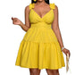 Women V Neck Ruffle Strap Summer Dress A Line Tiered Party Mini Dress