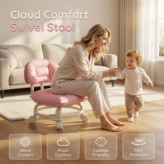 ⏳Time-Limited Special⏰Rolling Low Stool with Backrest – Silent Casters, Cloud Comfort, Toddler Friendly 🏠
