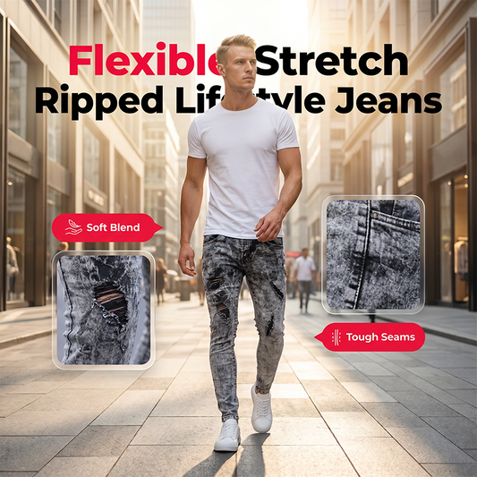 Men's Slim Fit Ripped Jeans Stretch Distressed Denim Pants