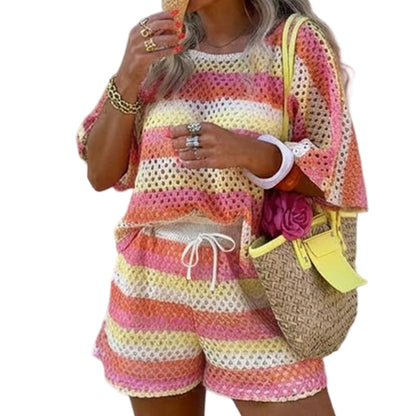 Women's Colorblock Striped Knit Lounge Set