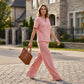 Women's V-Neck Top & Wide-Leg Pants Set