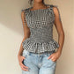 Gingham Smocked Peplum Top with Tie Shoulders