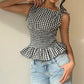 Gingham Smocked Peplum Top with Tie Shoulders
