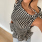 Gingham Smocked Peplum Top with Tie Shoulders