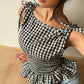 Gingham Smocked Peplum Top with Tie Shoulders