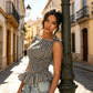 Gingham Smocked Peplum Top with Tie Shoulders