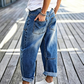 Women's Barrel Leg Jeans with Patch Pockets