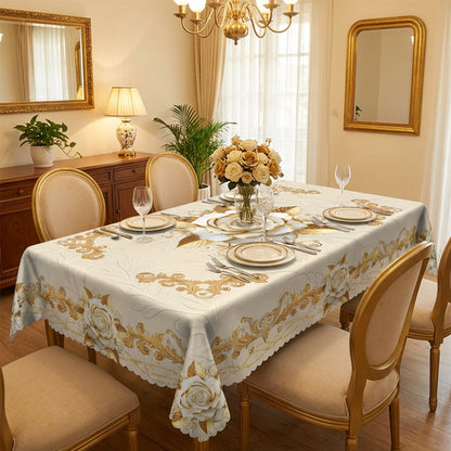 🎉 2026 Sale — Over 58,000 Sold!🌹Waterproof Gold Rose Tablecloth – Embossed Effect, Stain-Resistant, Elegant ✨