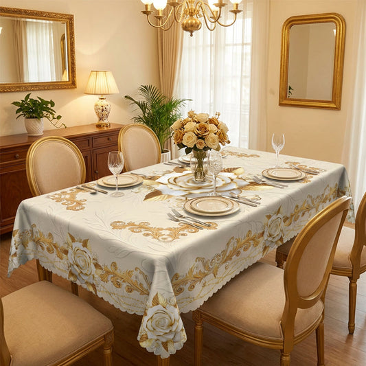 🎉 2026 Sale — Over 58,000 Sold!🌹Waterproof Gold Rose Tablecloth – Embossed Effect, Stain-Resistant, Elegant ✨