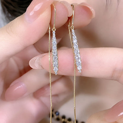 Elegant Long Tassel Drop Threader Earrings