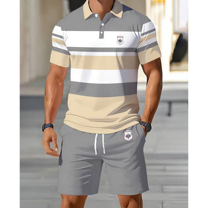 Men's Striped T-Shirt & Shorts  2-Piece Set