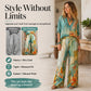 Women's Artistic Print V-Neck Top & Wide-Leg Pants Set